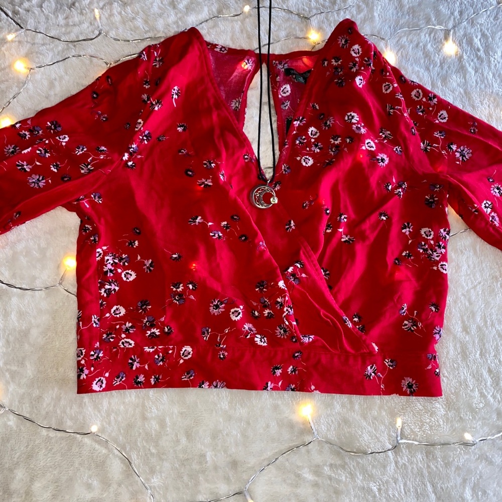 Floral Long Sleeve Open Back Blouse